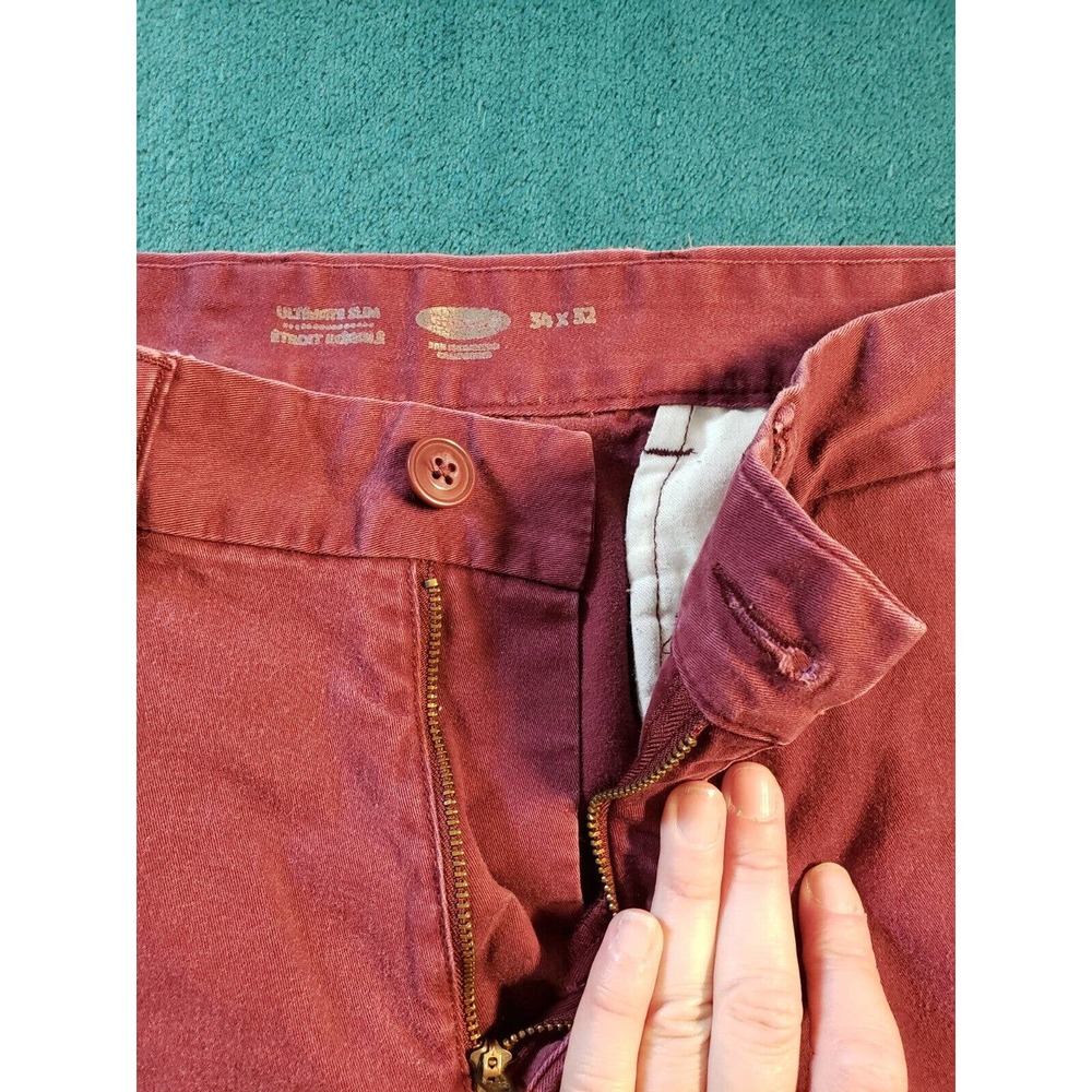 Old Navy Pants Mens Red 34x32 Stretch Career Work Straight Chino Preppy Slim - Picture 5 of 12